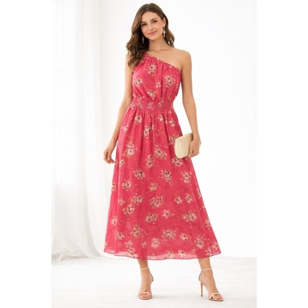 Monique Lhuillier Dress Sz 4 Maxi One Shoulder Boho Floral Summer Wedding Guest